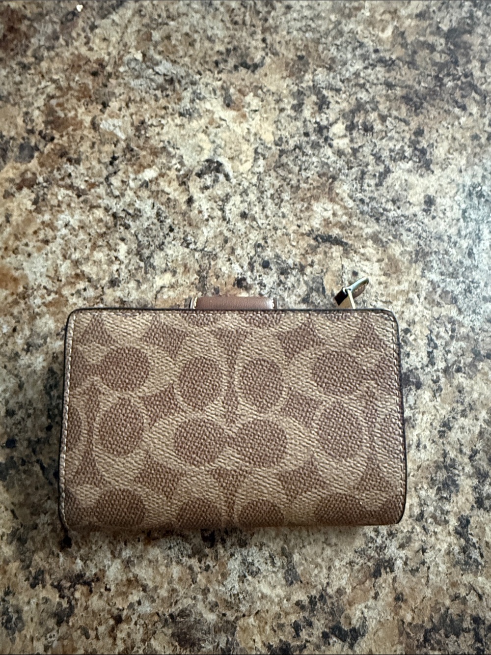 Coach Tan/Brown Signature Fold Wallet with Gold Logo Snap - Picture 2 of 3